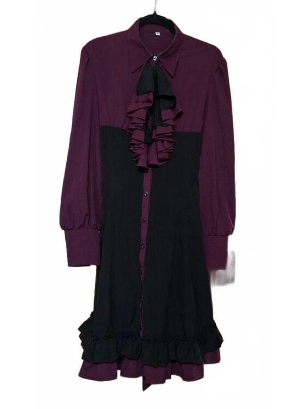 Goth Lolita Victorian Dress Maroon Burgundy Black Ruffle Tie Back XL Steampunk
